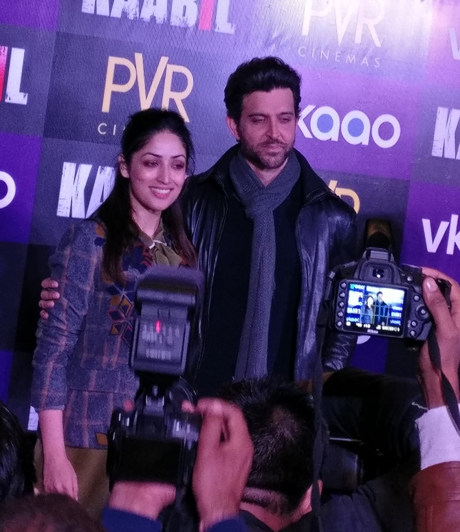 Hrithik Roshan and Yami Gautam at Kaabil press conference in New Delhi, India.
