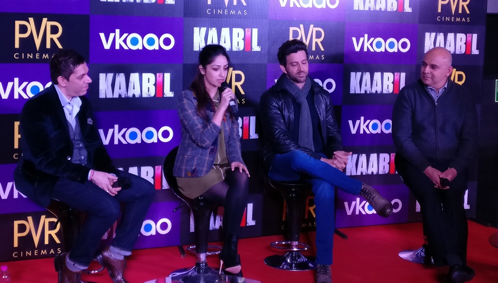 Yami Gautam and Hrithik Roshan at Kaabil press conference in New Delhi, India.