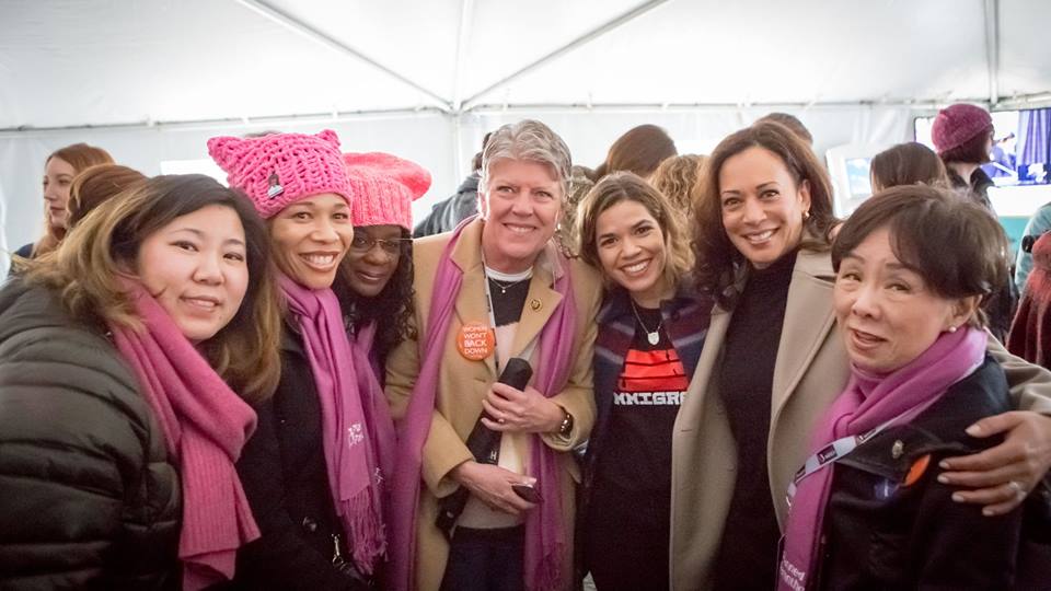 Senator Kamala Harris with the protesters in Los Angeles