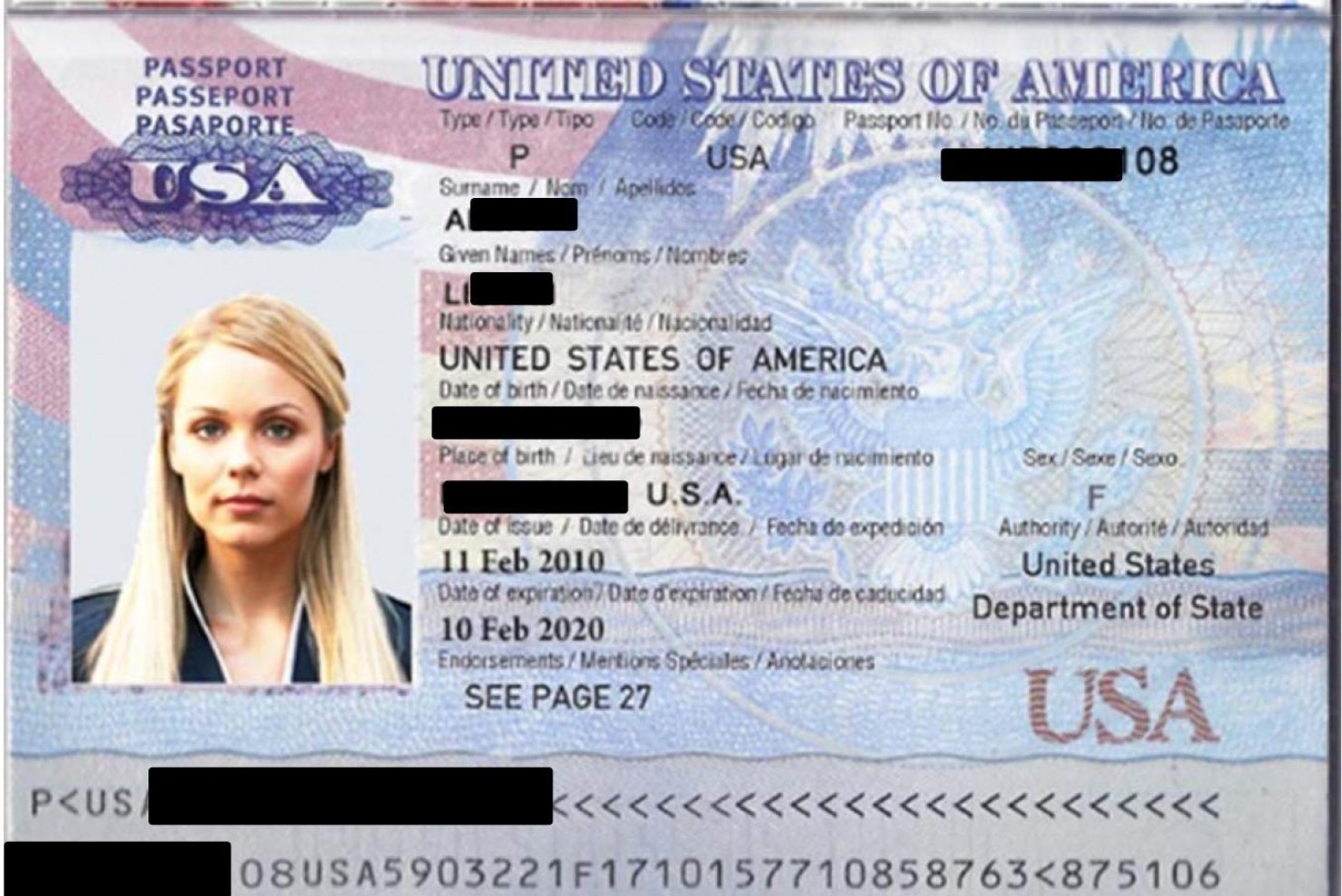 Actress Laura Vandervoort’s image from the television show “V” was used to create a fake passport as part of an international credit card fraud scheme.