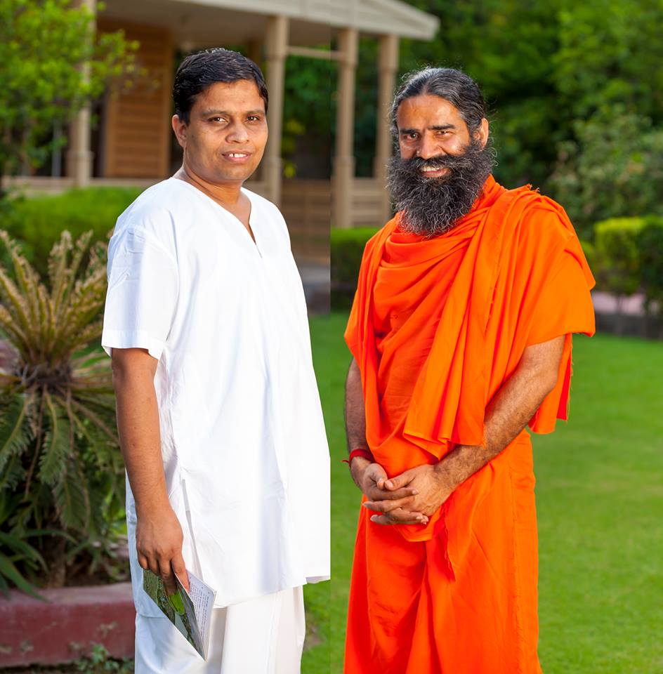 Baba Ramdev with Patanjali products founder Acharya Balkrishna.