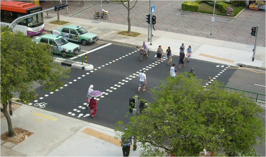 Mid-block bicycle crossings separates pedestrians and cyclists at road crossings, allowing cyclists to ride safely across roads without the need to dismount.