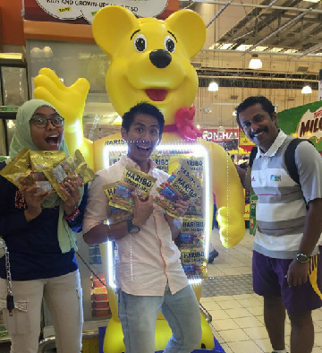 Members of the team in a jubilant mood at a shopping mall in Singapore.