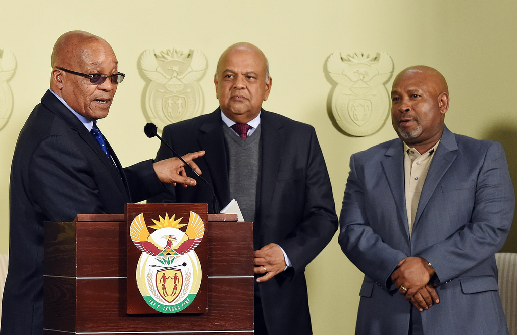 South African President Jacob Zuma (l) with Pravin Gordhan (c).