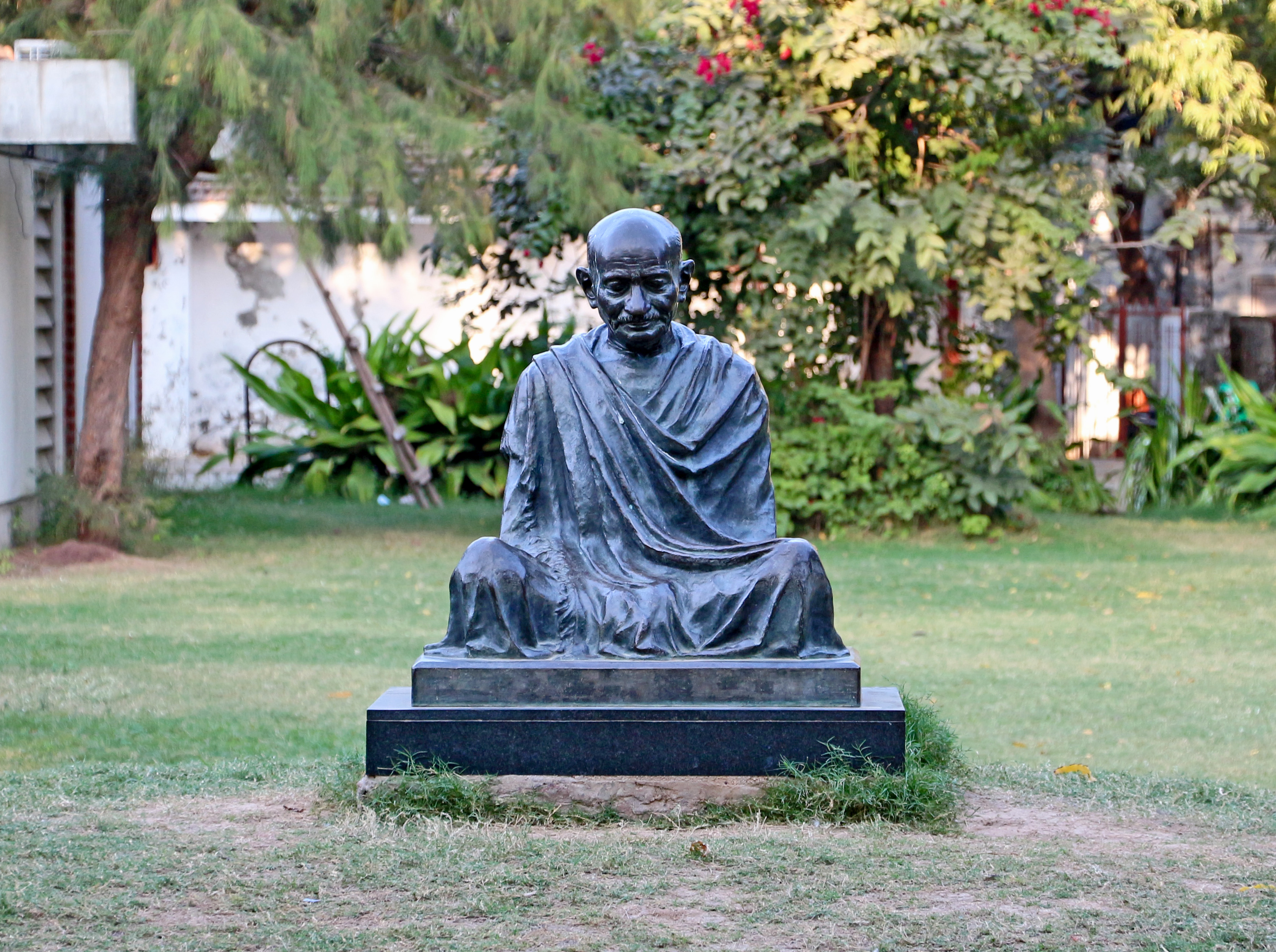 A statue of Gandhi at Sabarmati Ashram. 