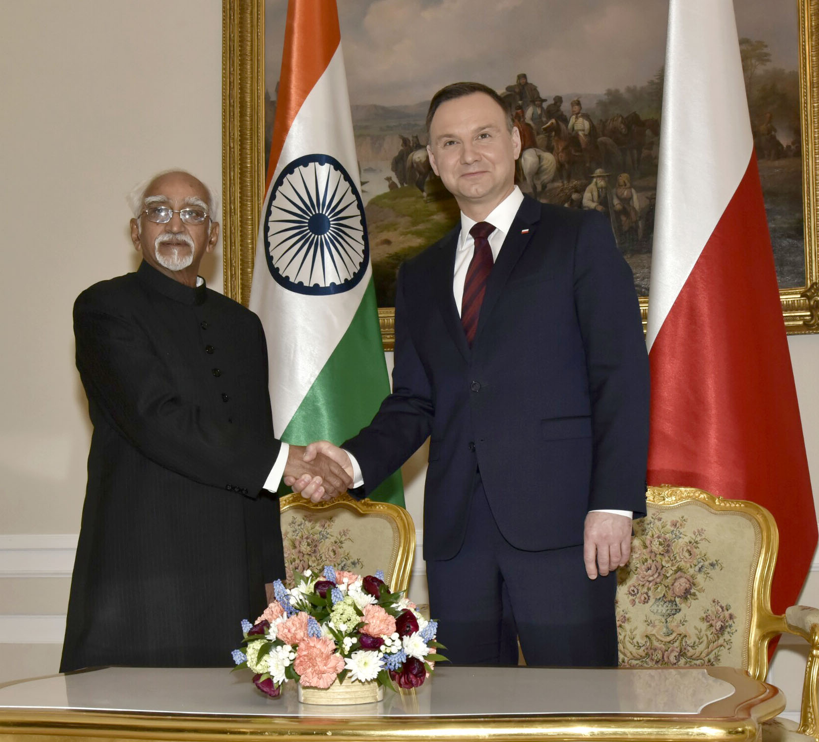 Vice President Hamid Ansari calling on the President of Poland Andrzej Duda, in Warsaw