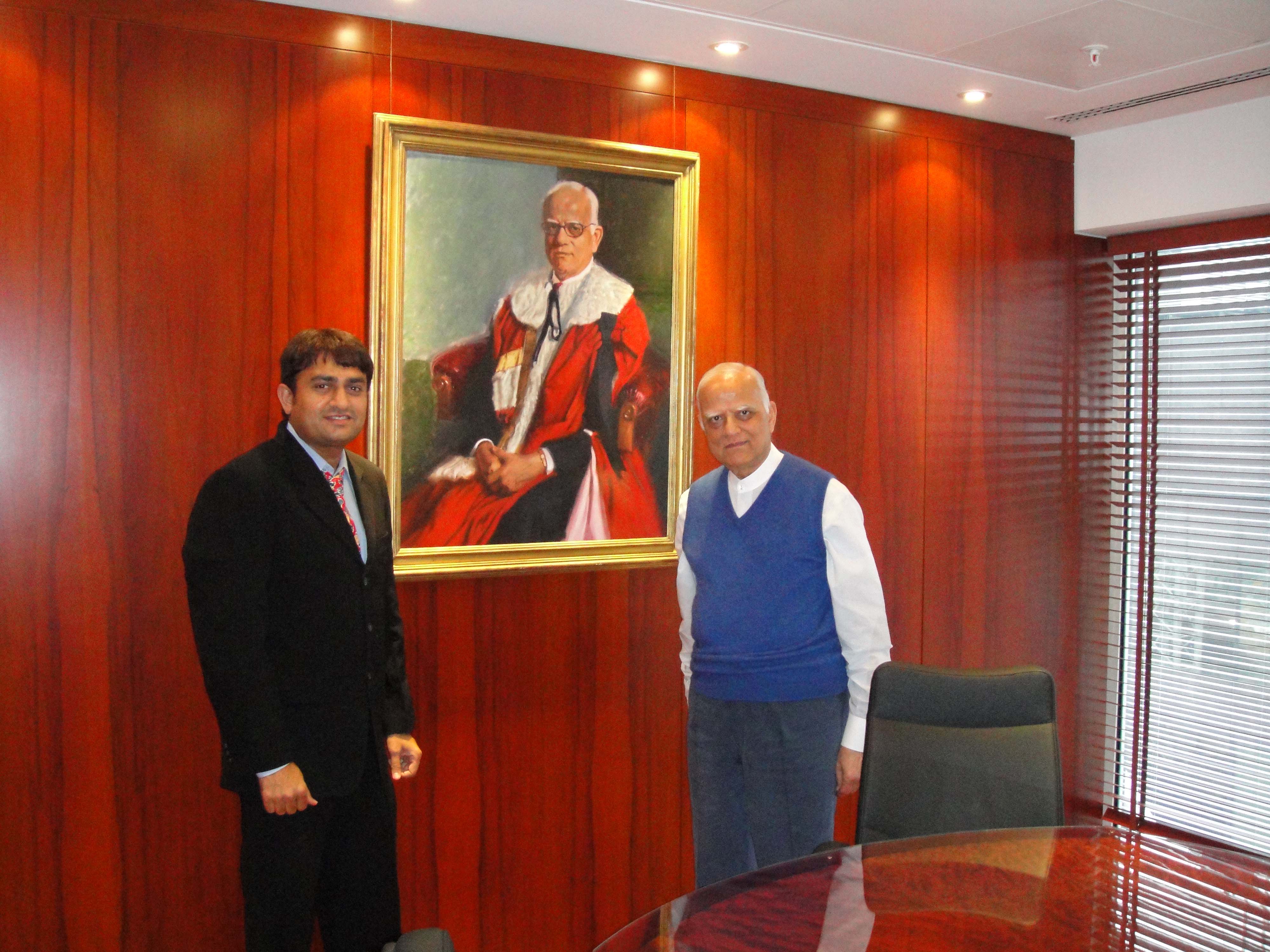 Lord Raj Bagri (right) in is office in London.