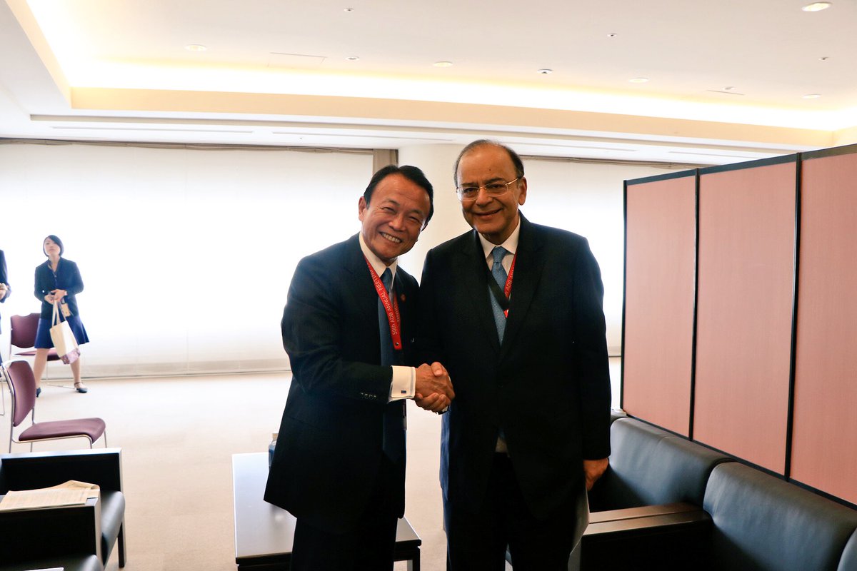 Finance Minister Arun Jaitley discussed multilateral and bilateral issues with Japan's Deputy PM & Finance Minister Taro Aso in Yokohama