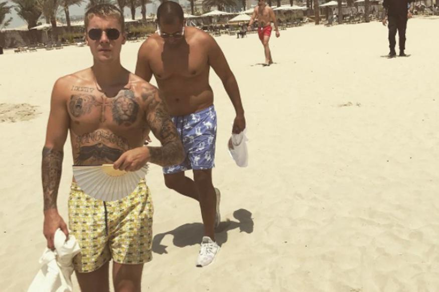 Justin Bieber on the beach.