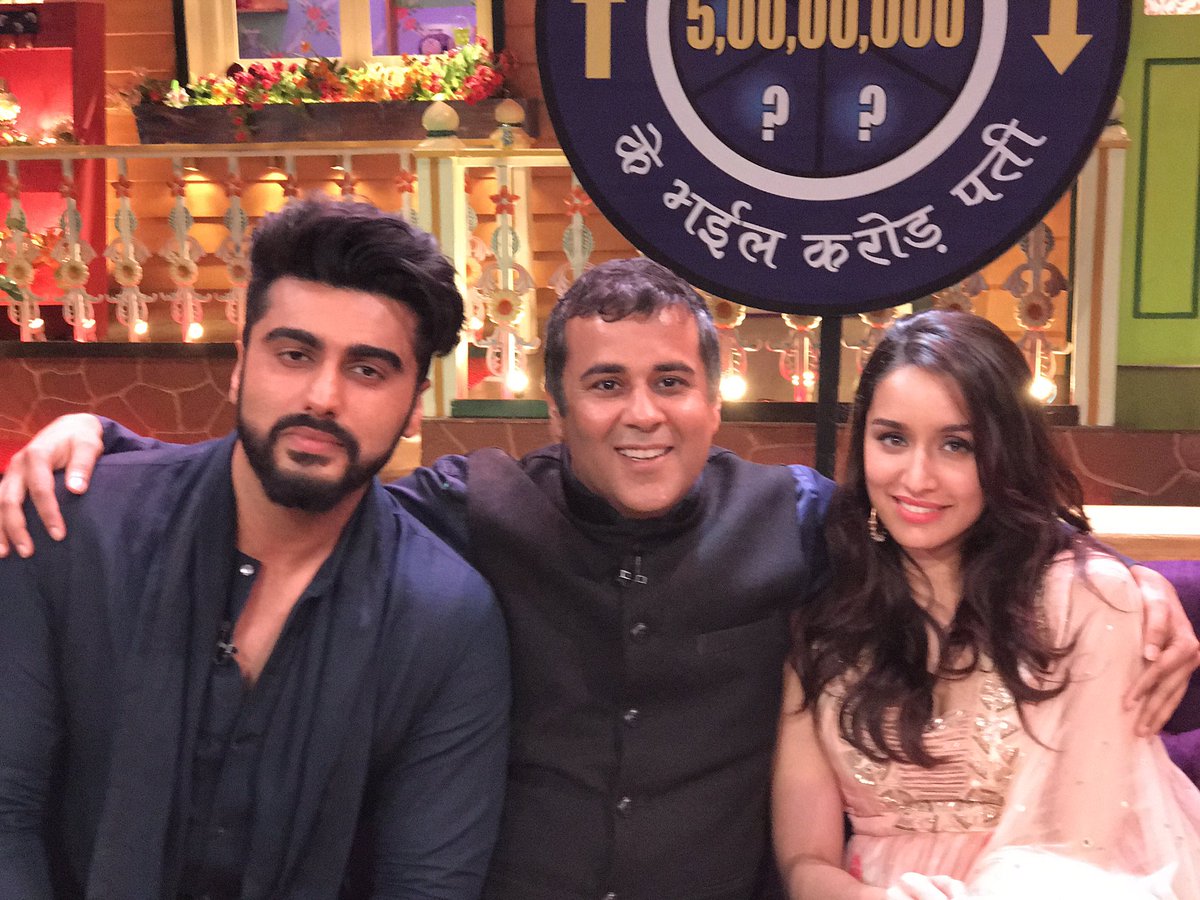 From left: Arjun Kapoor, Chetan Bhagat and Shraddha Kapoor.