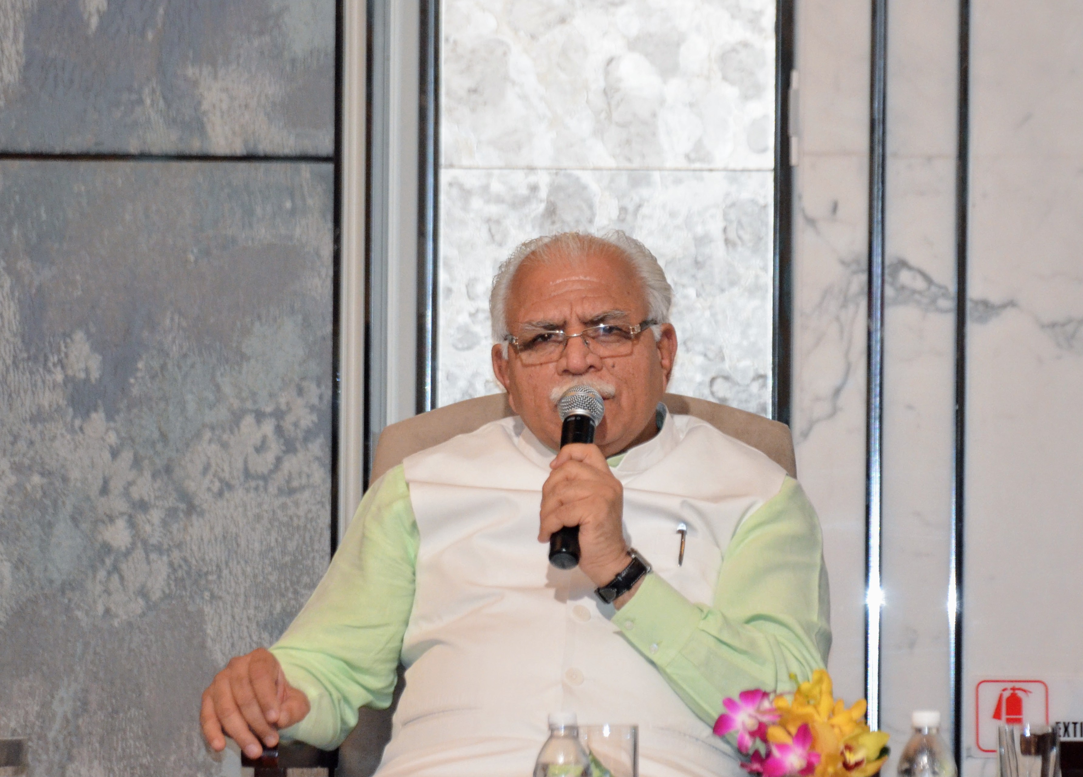 Manohar Lal Khattar Chief Minister of the North Indian state of Haryana addressing group of business persons in Singapore Photo: Connected to India