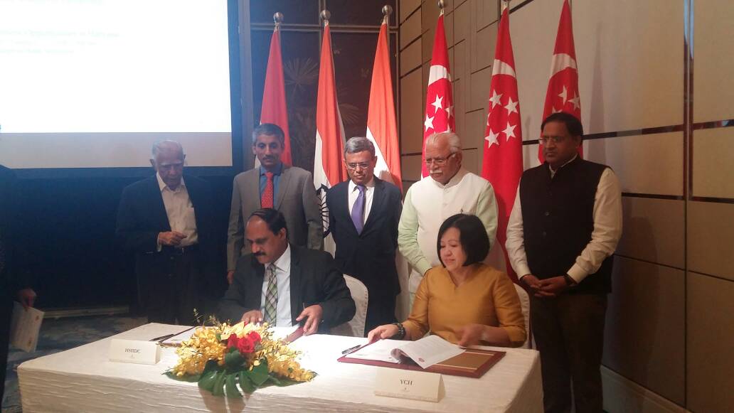 Margaret Toh, Executive Director, YCH Group signing the MOU with the Haryana State Industrial and Infrastructure  Development Corporation (HSIIDC) representative Photo: IE Singapore