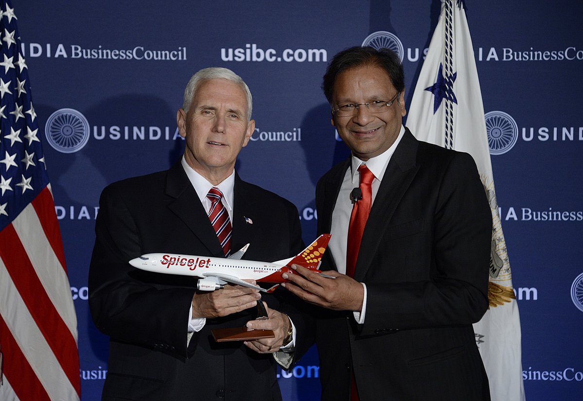 SpiceJet Chairman and Managing Director Ajay Singh SpiceJet Chairman and Managing Director Ajay Singh (left) with US Vice President Mike Pence.