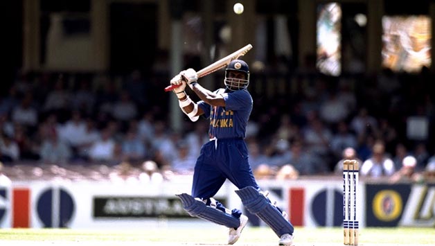 Sanath Jayasuria on his way to scoring a century.