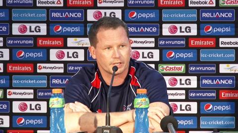 Charlie Burke at an ICC World Cup T20 press conference.