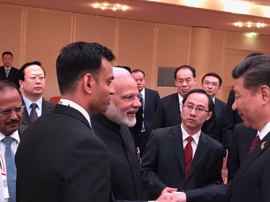 Modi and President Xi Jinping had a conversation on a range of issues at BRICS leaders' informal gathering at Hamburg hosted by China.