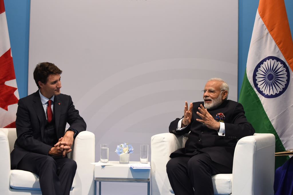 Modi (left) with Canadian PM Justin Trudeau.
