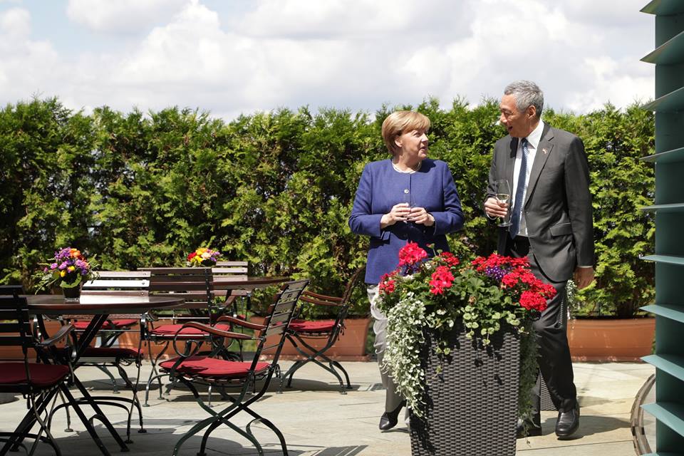 PM Lee with German Chancellor Angela Merkel. Photo courtesy: MCI Kenji Soon