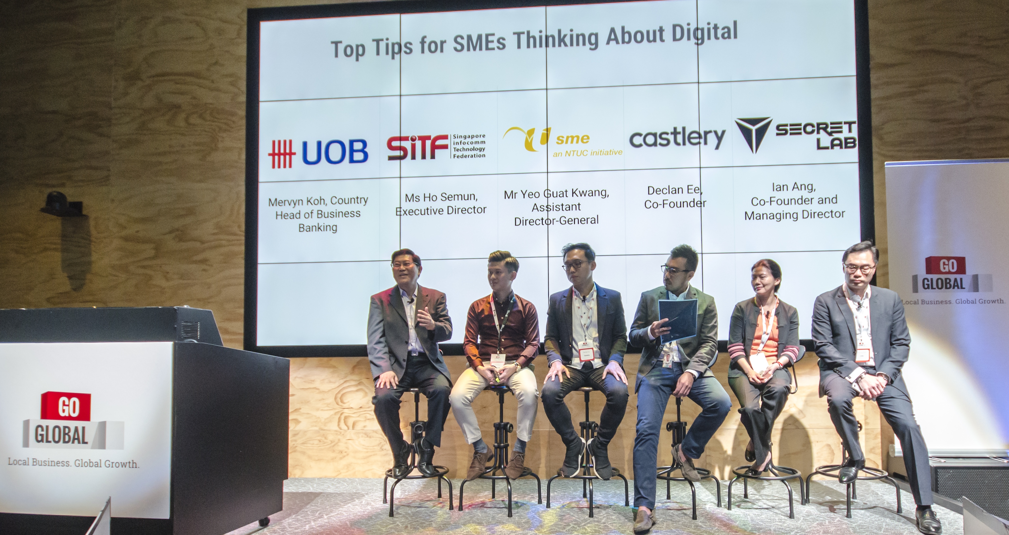 (L - R) Yeo Guat Kwang, Assistant Director-General, NTUC; Ian Ang, Managing Director and Co-founder, Secretlab; Declan Ee, Co-founder, Castlery; Jerald Lee, Regional Sales Manager, Google Marketing Solutions; Ho Semun, Executive Director, SiFT; Mr Mervyn Koh, Managing Director and Country Head of Business Banking, Singapore UOB Photo courtesy: Google