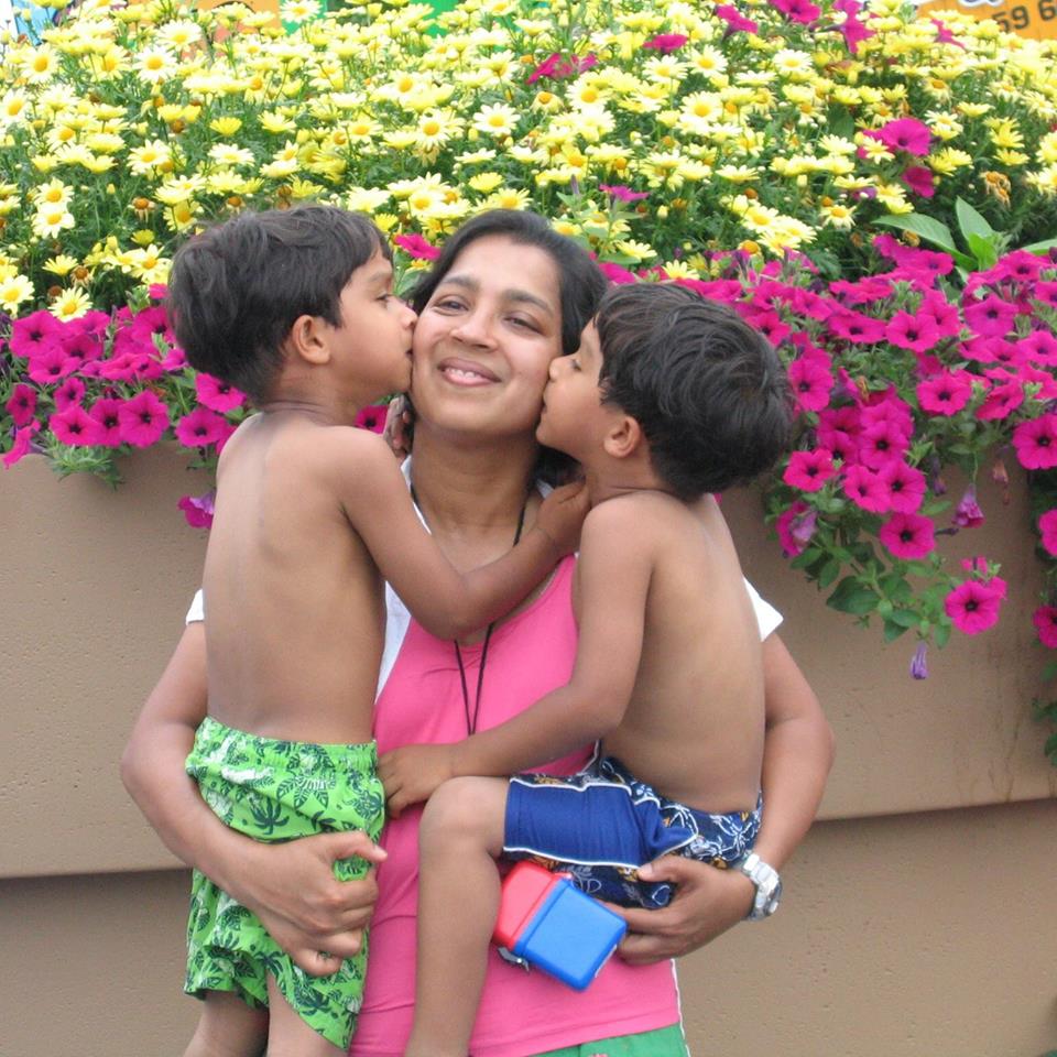 Bindu Philips with her twin sons. 