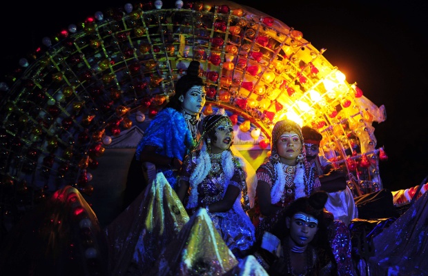 Unique tableaux highlighting episodes from the Ramayana are taken out. 