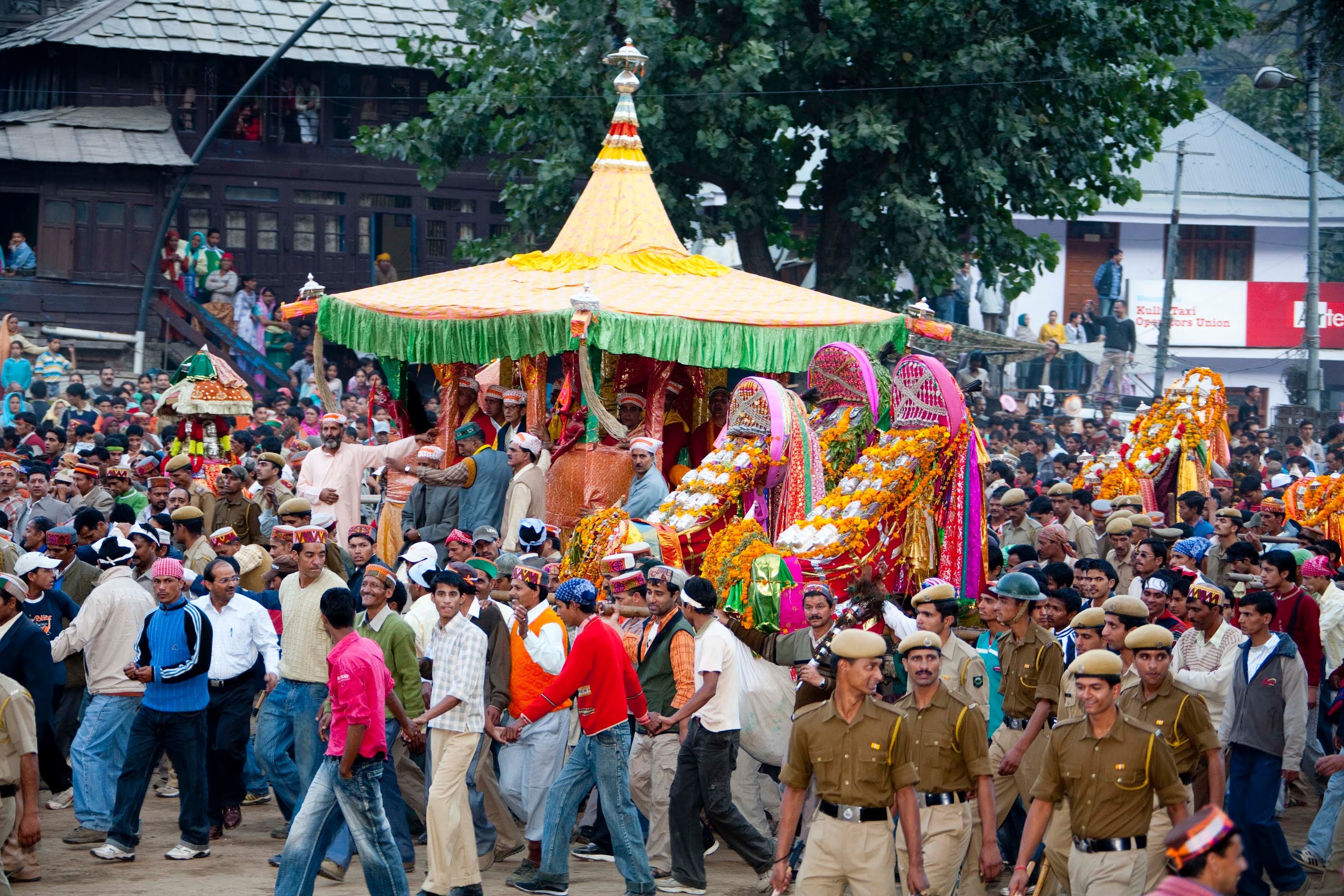Procession being taken out in Kullu during Dussehra.