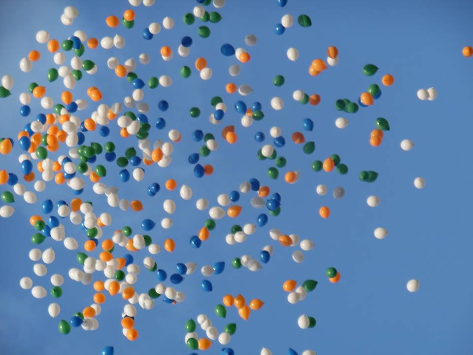 Balloons in the colours of the Indian flag released over Edinburgh to mark Indian Independence Day.