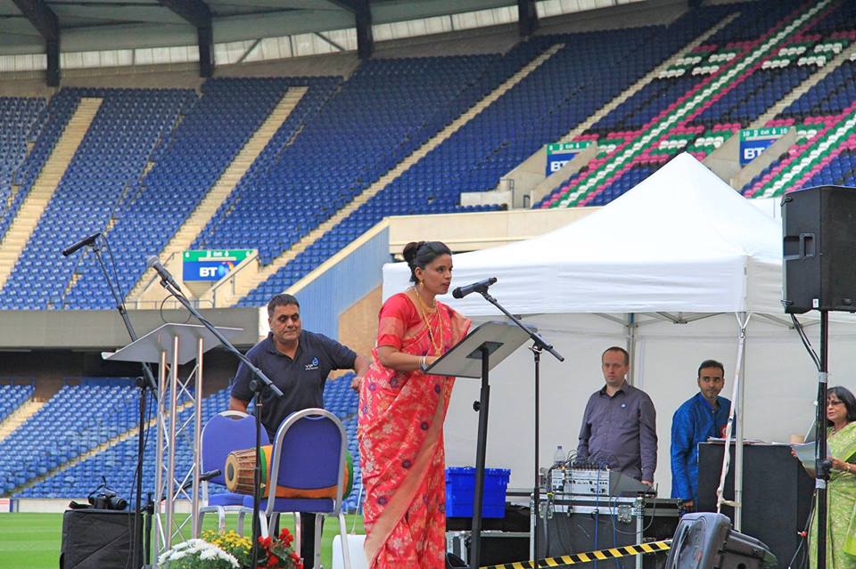 Consul-General Anju Ranjan addressing the gathering at Murrayfield Stadium.