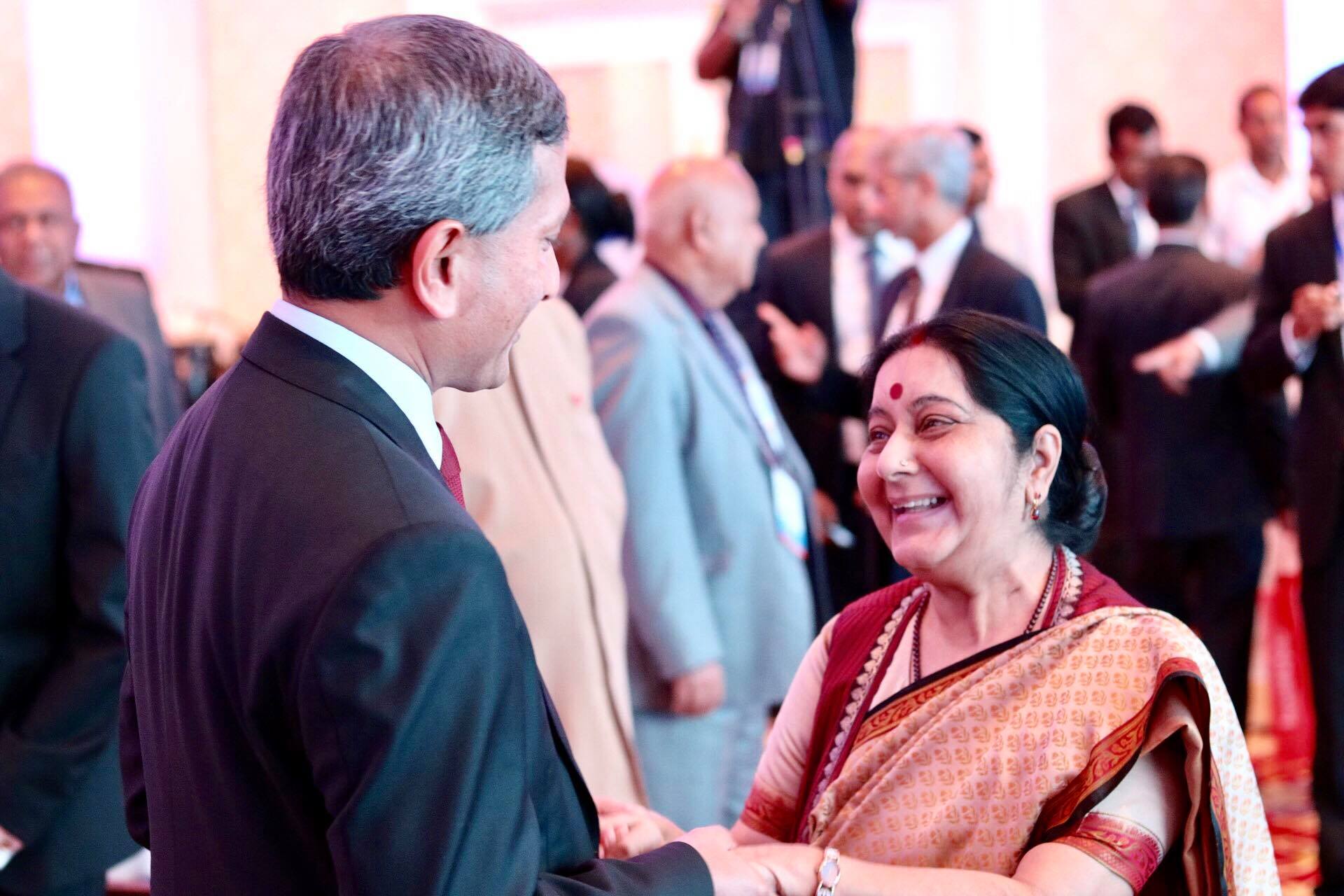 Singapore Minister for Foreign Affairs Dr Vivian Balakrishnan meets Indian Minister of External Affairs Sushma Swaraj Indian Ocean Conference in Colombo.