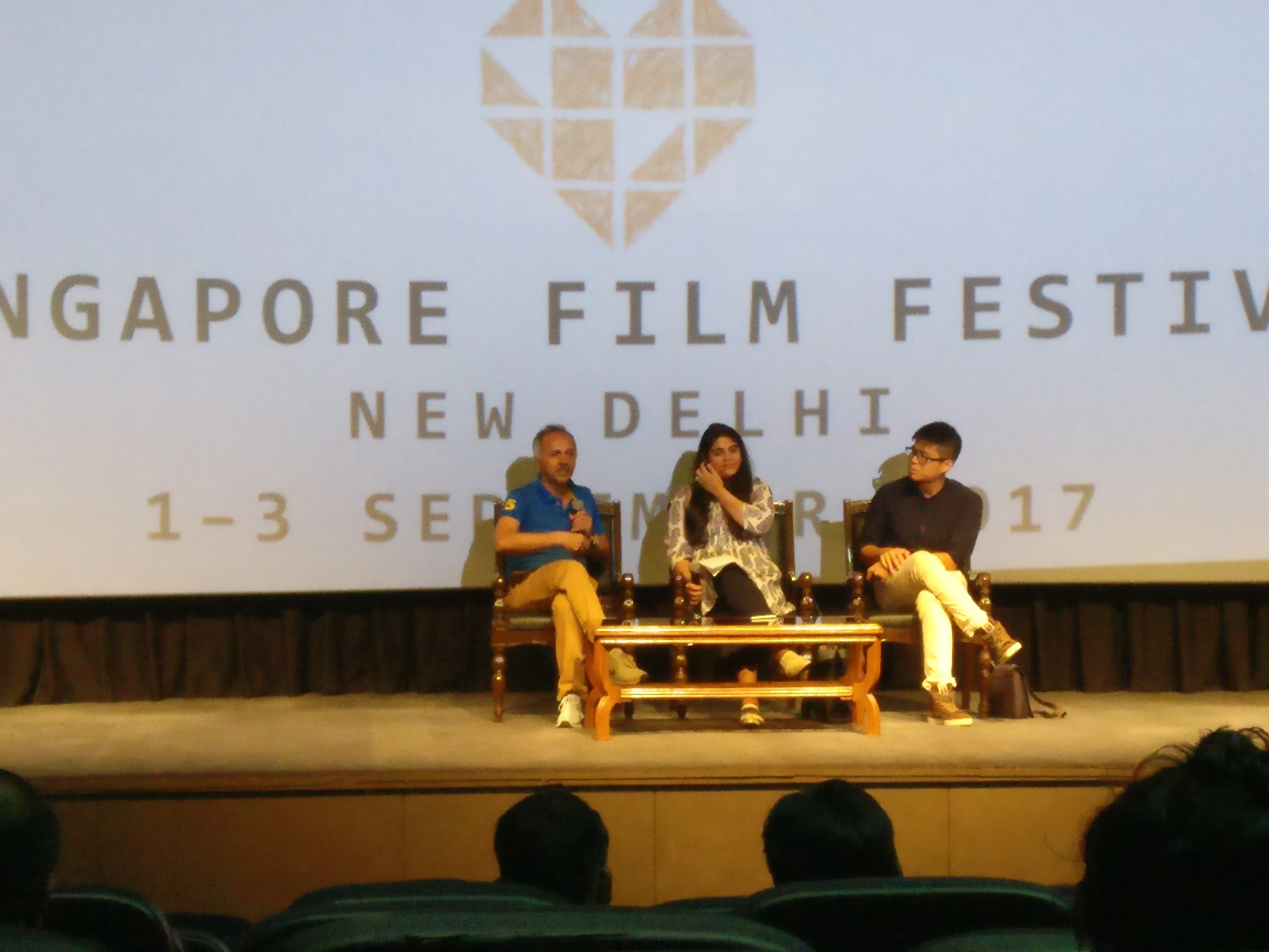 Filmmakers Daljit Ami (extreme left) and Kang Sheng Tang (right) during the discussion.