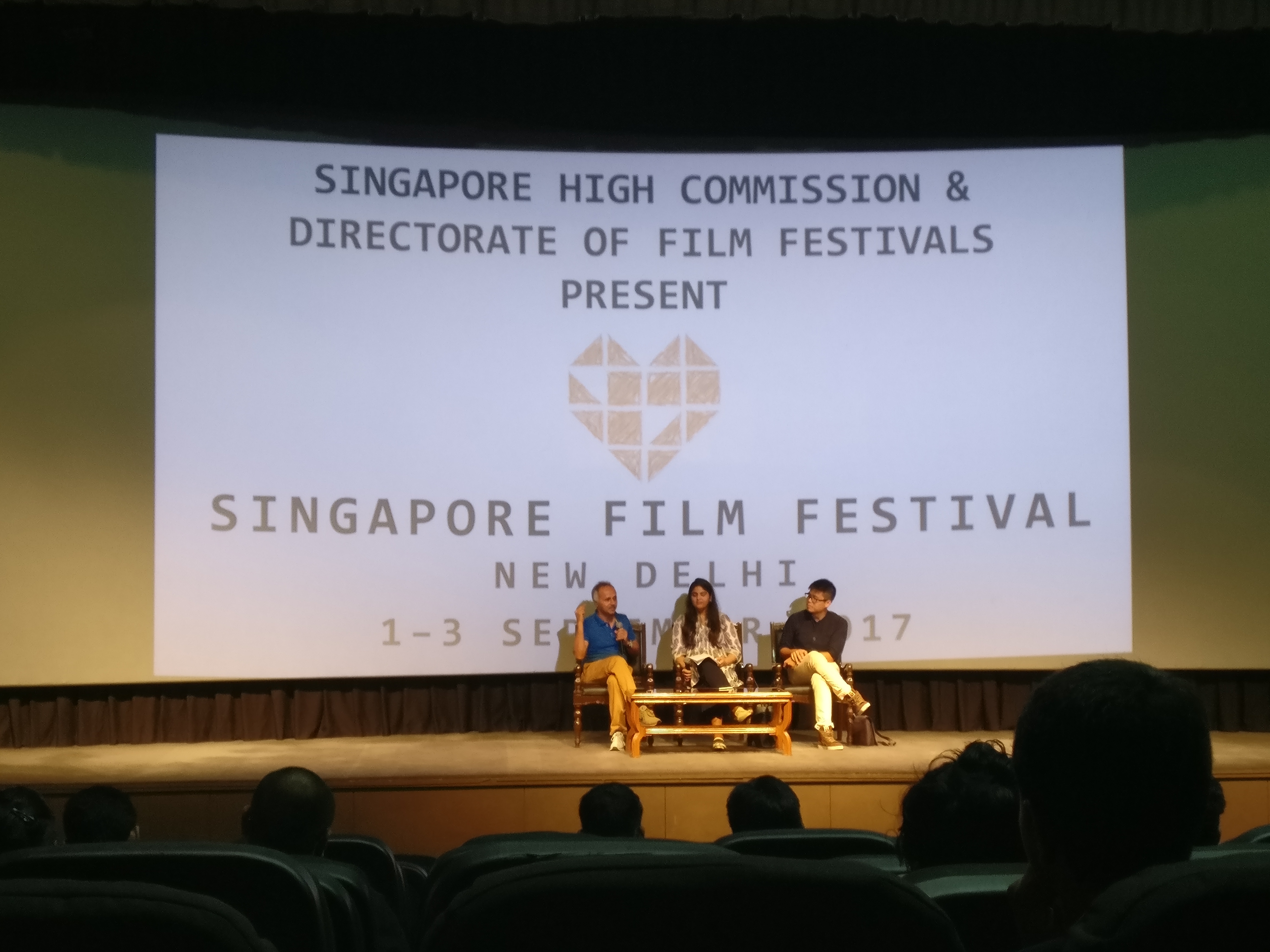 Filmmakers Daljit Ami (extreme left) and Kang Sheng Tang (right) during the discussion.