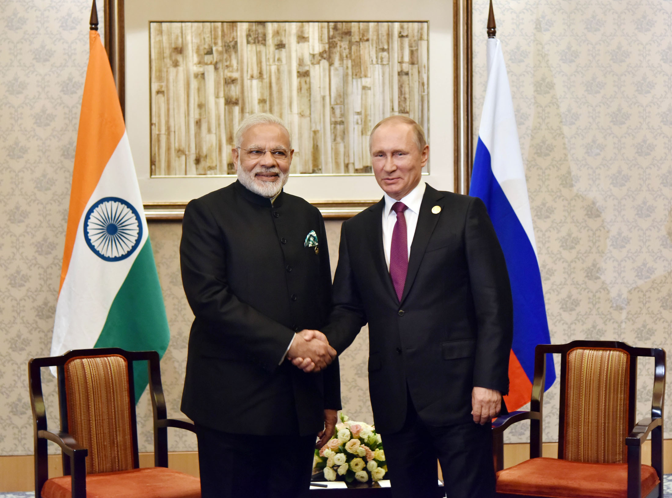 Prime Minister Narendra Modi meeting the President of Russian Federation Vladimir Putin on the sidelines of the 9th BRICS Summit, in Xiamen