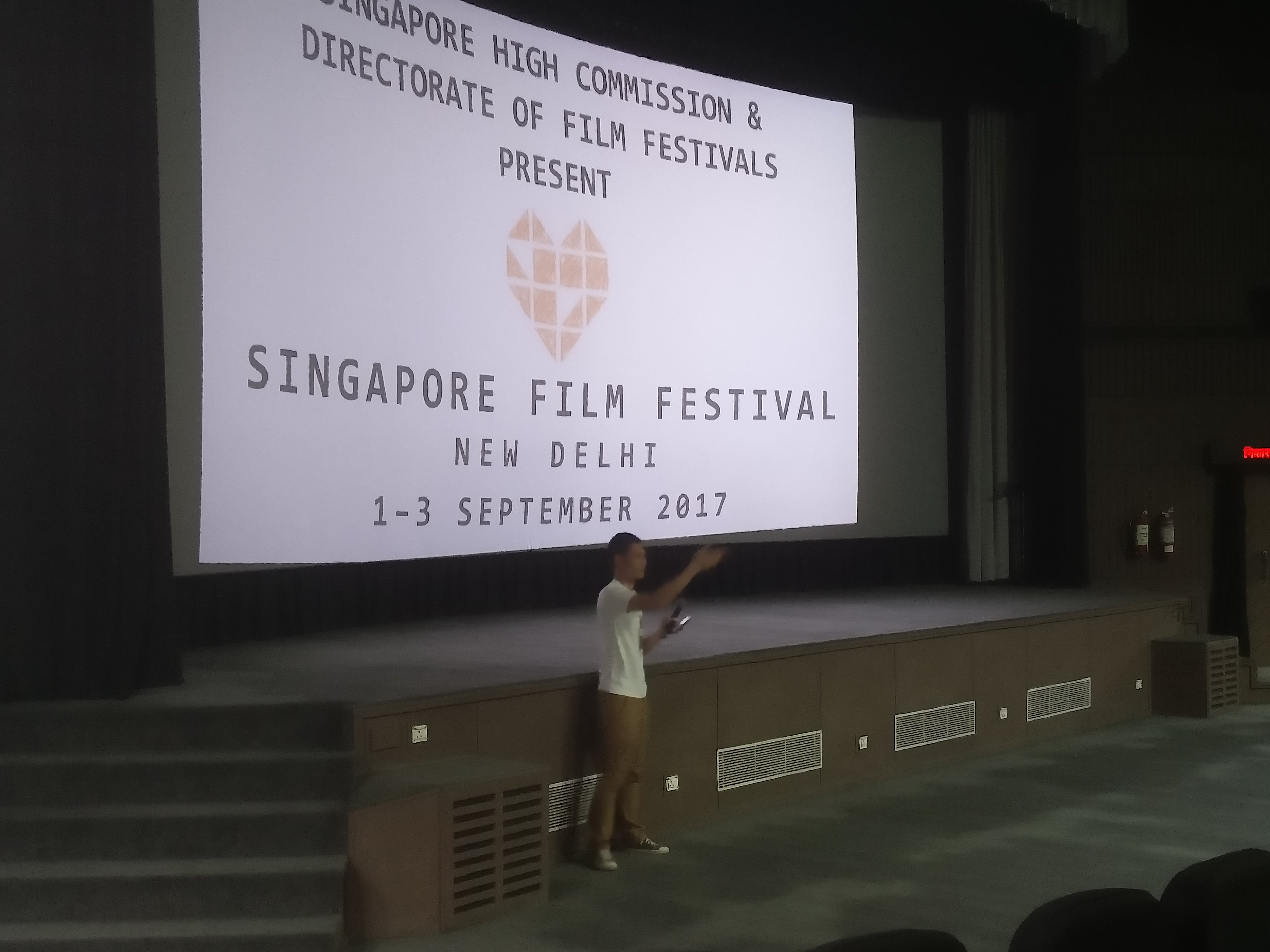 Kester Tay, First Secretary (Political) at the Singapore High Commission, conducts a quiz at the Singapore Film Festival.