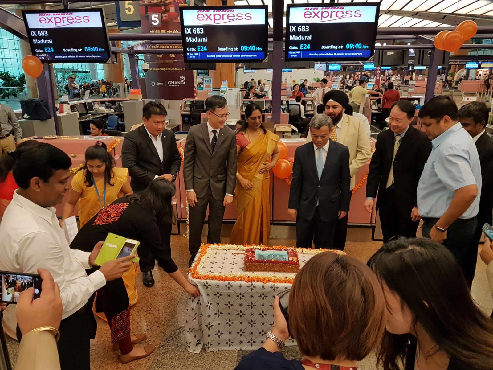 H.E. Jawed Ashraf, High Commissioner of India to Singapore  inaugurating Singapore-Madurai flight of Air India Express at Changi Airport Terminal 2. 