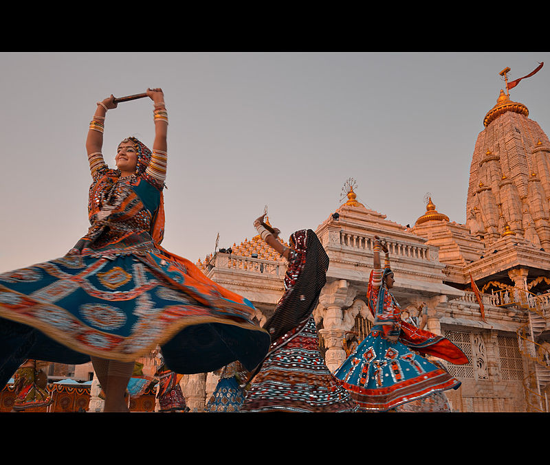 Garba dance performances at Ambaji Temple of Gujarat, India. 