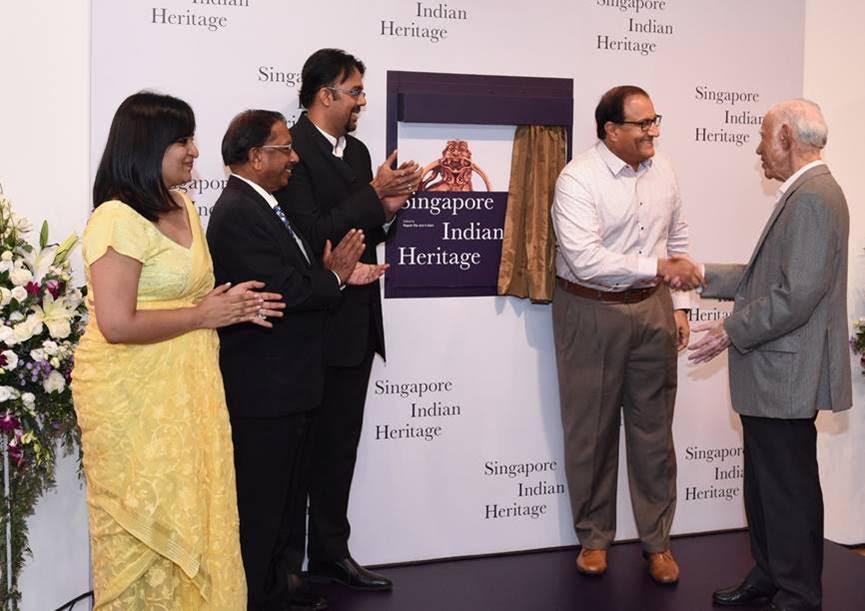 Minister for Trade and Industry (Industry) of Singapore S Iswaran (second from right) launching the book 'Singapore Indian Heritage' at Indian Heritage Centre. (From left) IHC curator Nalina Gopal, Professor A Mani, Associate Professor Rajesh Rai and Chairman IHC Advisory Board Ambassador Gopinath Pillai (extreme right) welcoming the Minister on the occasion.