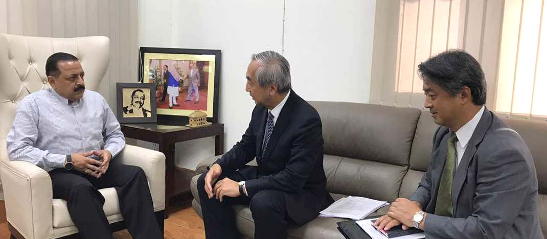 The Ambassador of Japan to India Kenji Hiramatsu calling on the Minister of State for Development of North Eastern Region, Prime Minister’s Office, Personnel, Public Grievances & Pensions, Atomic Energy and Space Dr. Jitendra Singh, in New Delhi on May 17, 2017. Japan expressed its keenness to development road networks in India's North East.