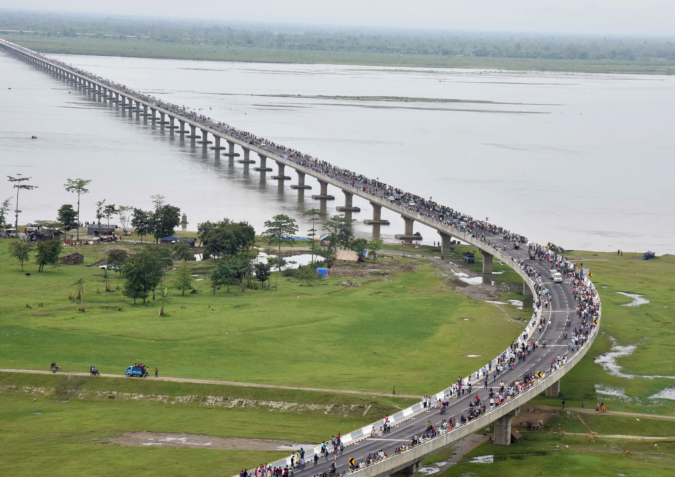 India is fast-tracking roads network projects in the North East. An aerial view of the Dhola-Sadiya bridge across River Brahmaputra, inaugurated by the Prime MinisterNarendra Modi, in Assam on May 26, 2017. 
