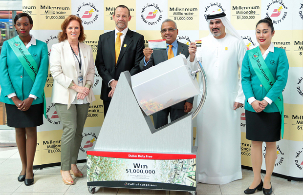 Dubai Duty Free Millennium Millionaire draw being conducted at Dubai International Airport. 