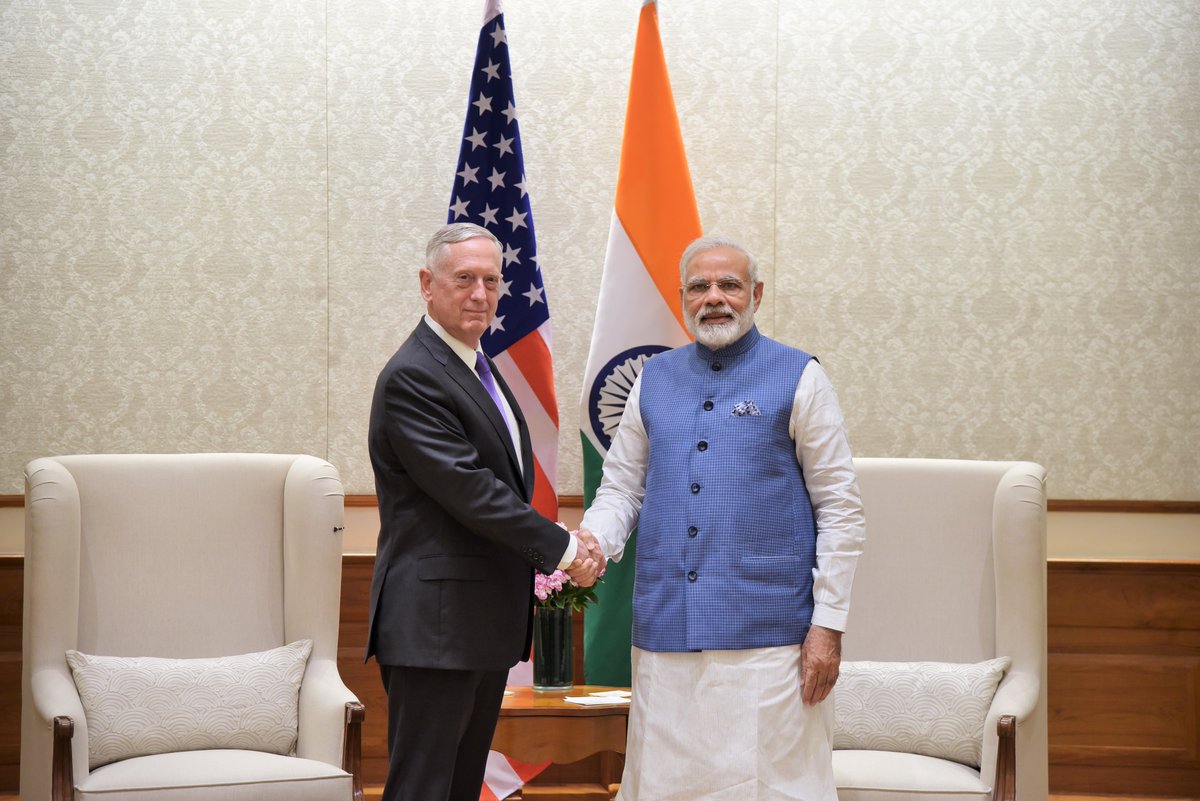 US Defense Secretary James Mattis (left) with Indian Prime Minister Narendra Modi.