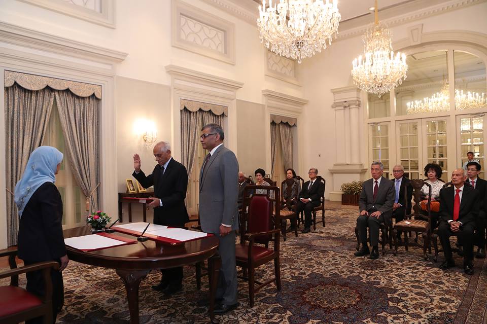 JY Pillay being sworn in as the chairman of the Council of Presidential Advisers (CPA)