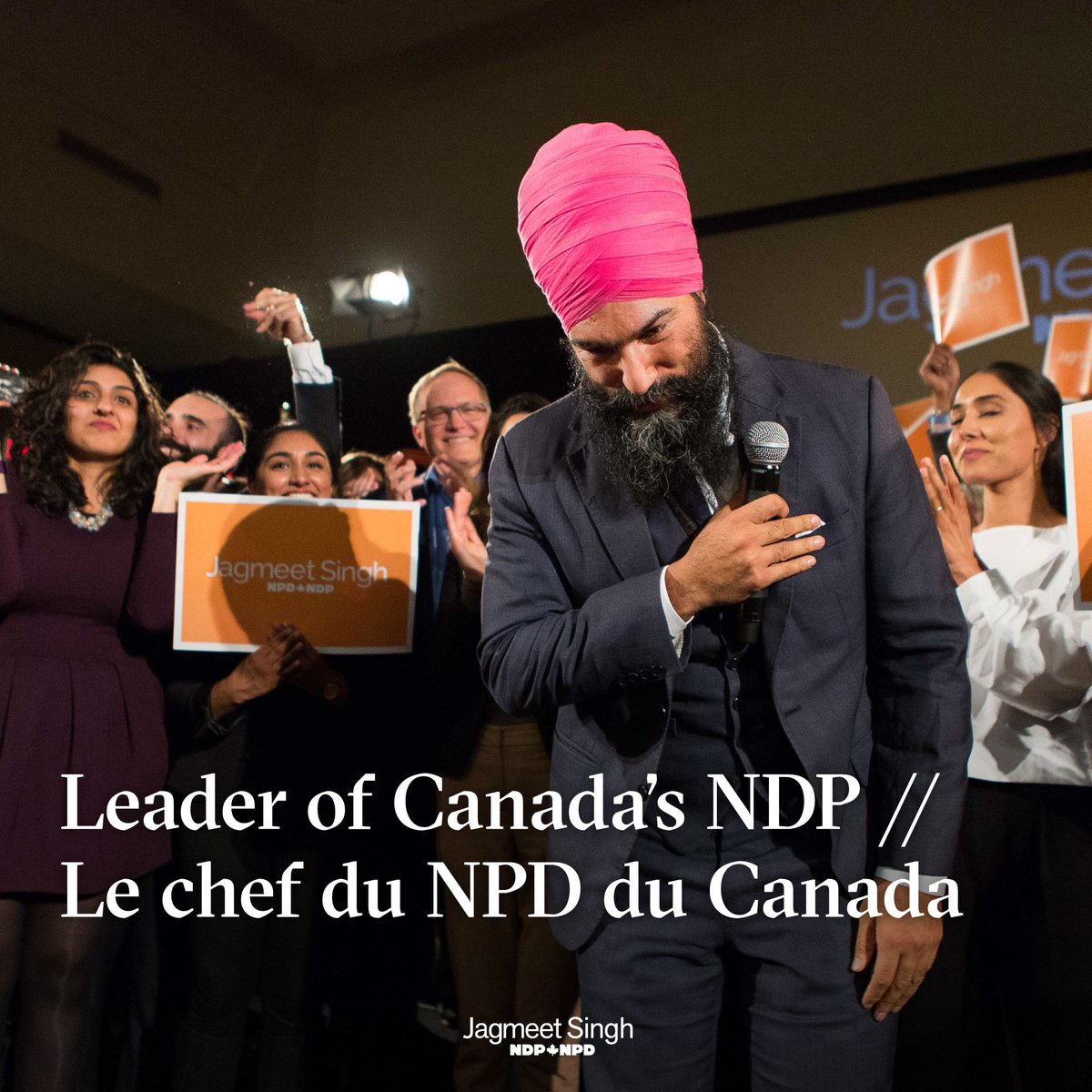 Jagmeet Singh celebrating after his victory. Photo courtesy: Twitter/@theJagmeetSingh