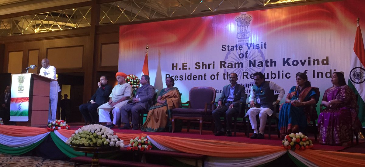 Indian President Ram Nath Kovind addressing a gathering of the diaspora in Djibouti.