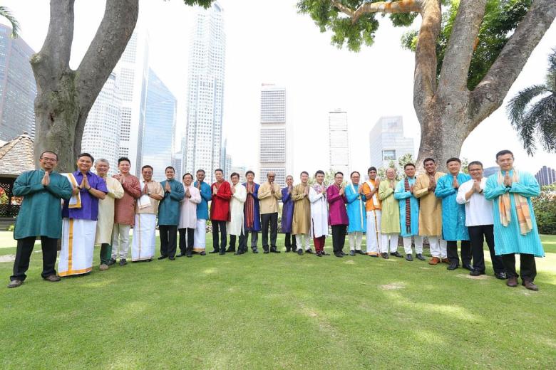 Singaporean MPs wearing colourful Indian traditional outfits for Deepavali fashion shoot.