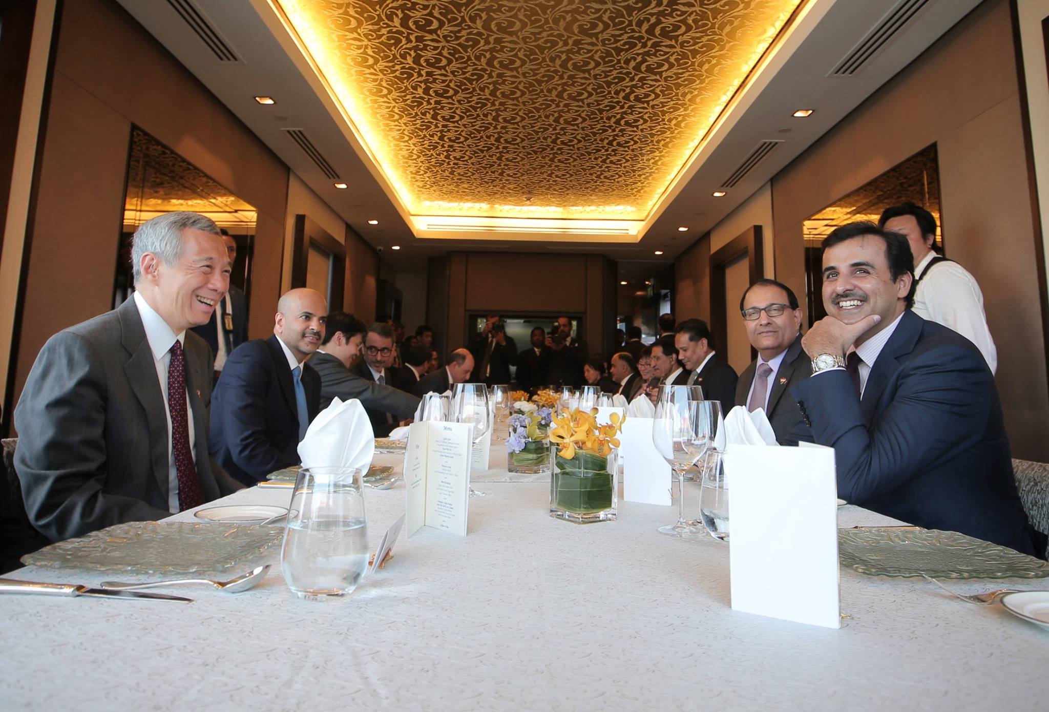 Prime Minister of Singapore Lee Hsien Loong meeting Emir of Qatar Sheikh Tamim bin Hamad Al Thani during lunch. 