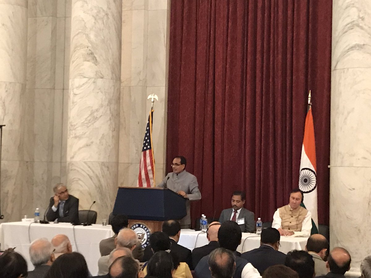 Madhya Pradesh Chief Minister Shivraj Singh Chouhan while addressing the Indian diaspora in US.