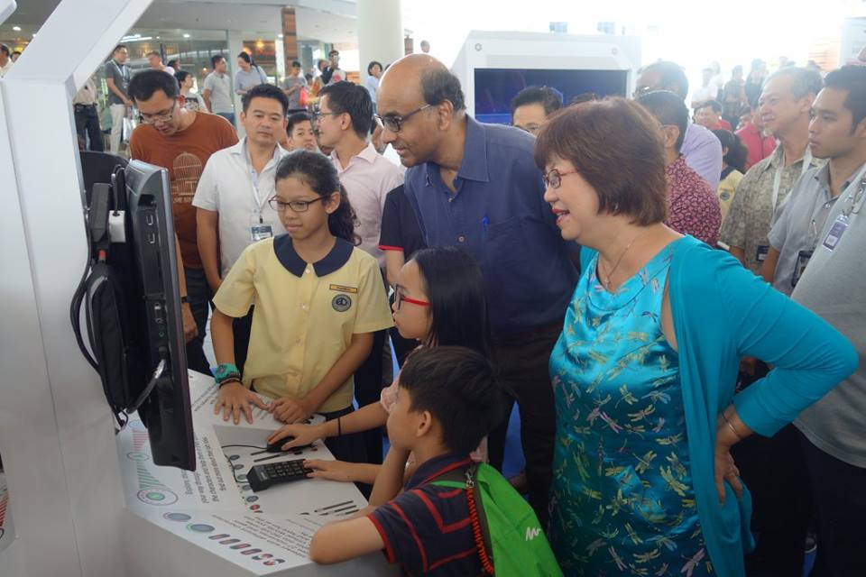 Deputy Prime Minister of Singapore Tharman Shanmugaratnam along with children during the launch of SkillsFuture portal.
