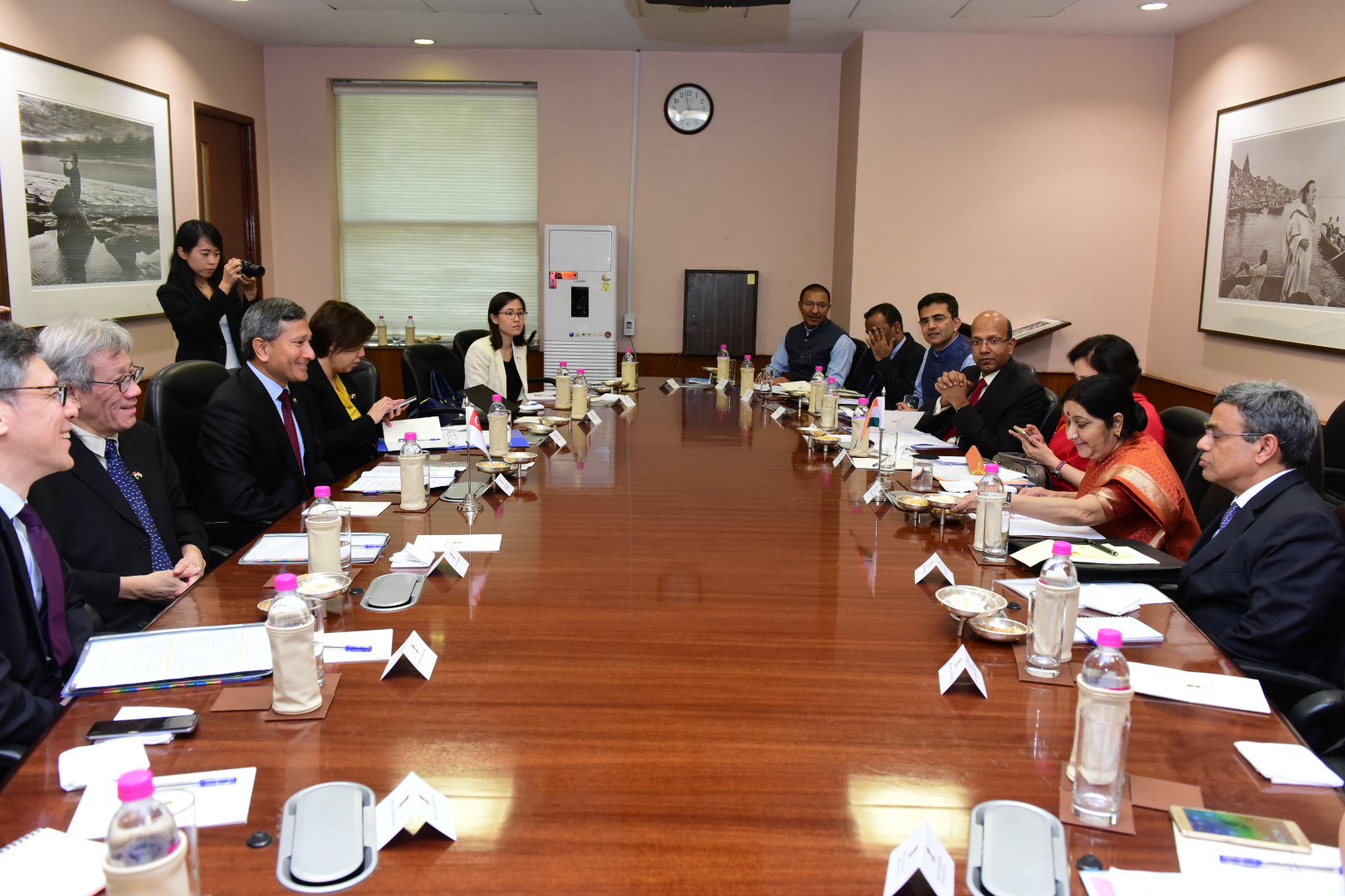 Delegations led by Singapore's Minister for Foreign Affairs Dr Vivian Balakrishnan ndian External Affairs Minister(EAM) Sushma Swaraj attend 5th Joint Ministerial Committee Meeting.
