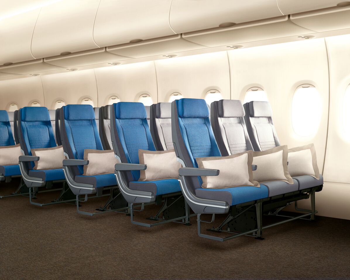 New seats in economy class offer more legroom and back support. 