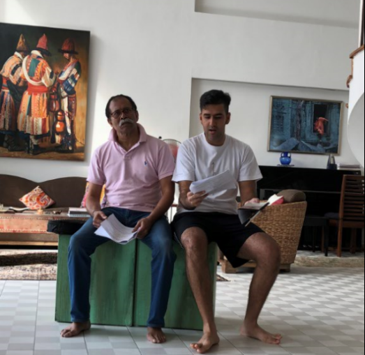 Actors Subin Subaiah and Rishi Budhrani during a rehearsal.
